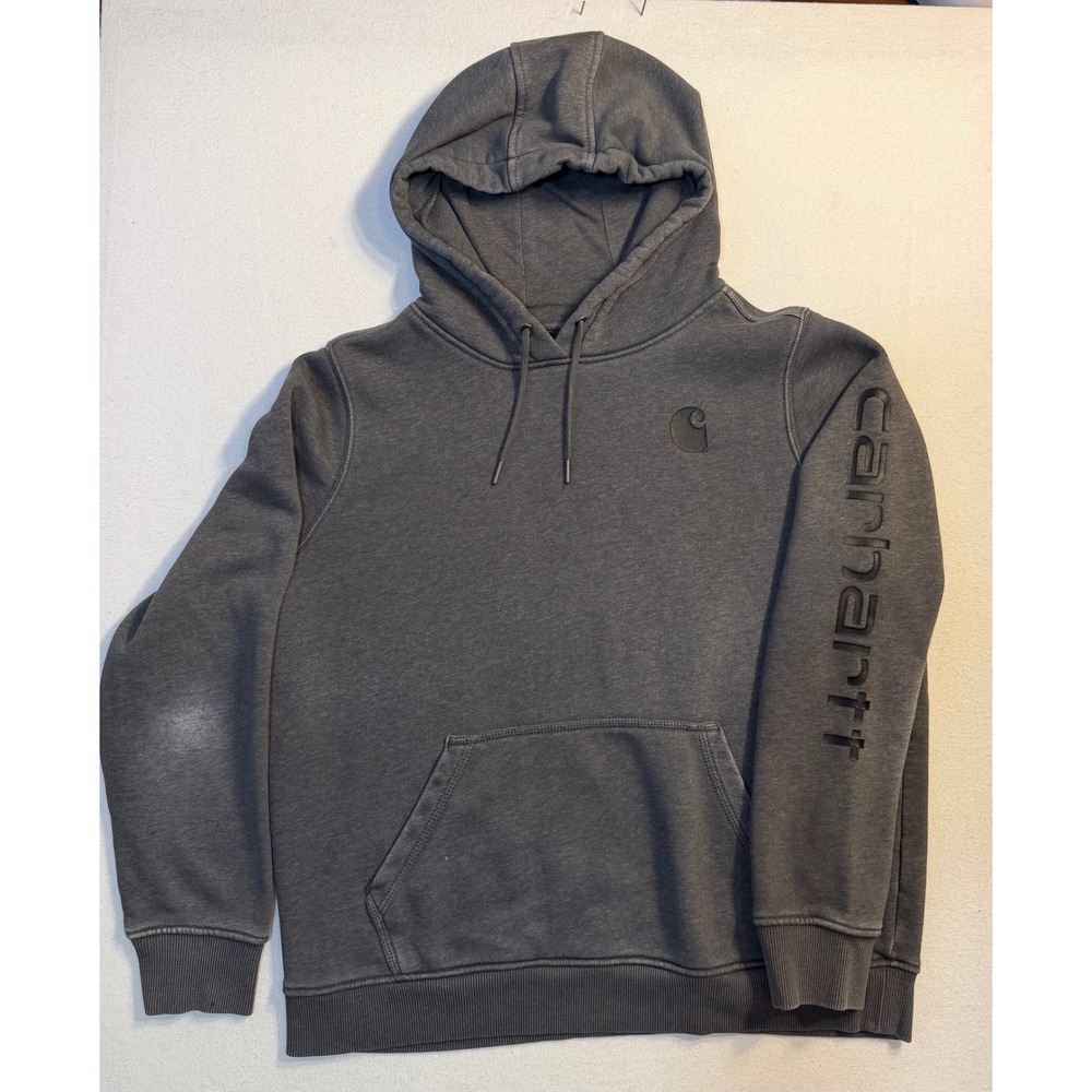 Carhartt Relaxed Fit Hoodie Gray Graphic Sleeve Logo Pullover 102791 CRH XL
